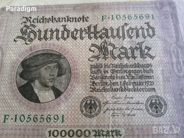 Райх банкнота - Германия - 100 000 марки | 1923г., снимка 3 - Нумизматика и бонистика - 40901673