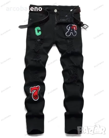 Мъжки тесни дънки с кръпки с прави крачоли, 2цвята , снимка 3 - Дънки - 43385578