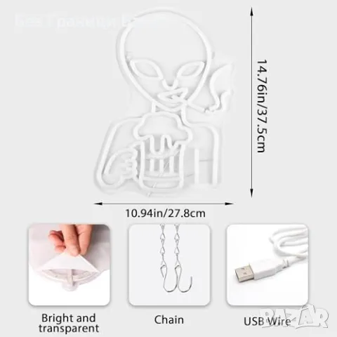Нова Неонова светлина Alien LED за стена – декор за бар, игрална стая, снимка 2 - Декорация за дома - 47275437