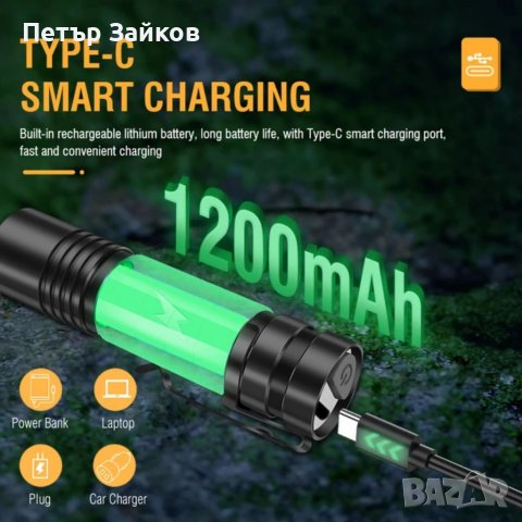 Супер ярко LED фенерче V8 800 лумена TYPE-C Акумулаторна 5 режима на осветяване, снимка 3 - Друга електроника - 41031111