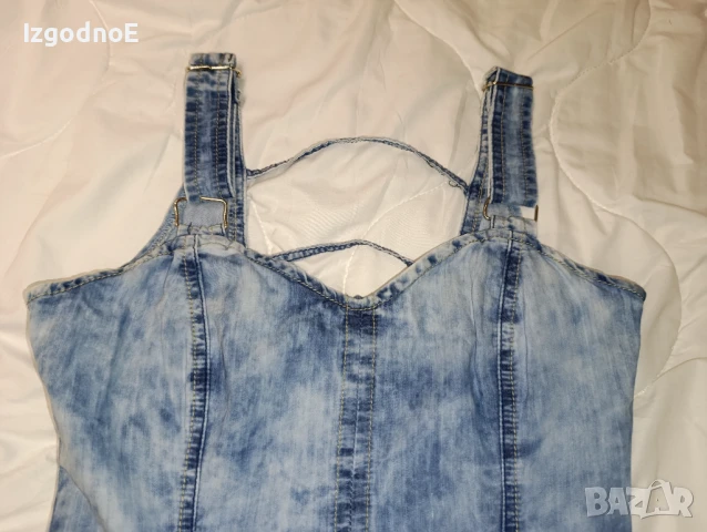 Дънкова рокля с презрамки и интересен гръб , снимка 4 - Рокли - 50502325