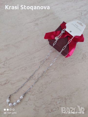 ПЕРЛЕНО Колие Нежно / Неръждаема СТОМАНА , снимка 6 - Колиета, медальони, синджири - 39878881