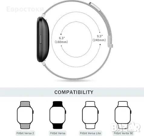 Метална каишка за Fitbit Versa 2, миланска мрежа от неръждаема стомана, снимка 5 - Смарт гривни - 48466694