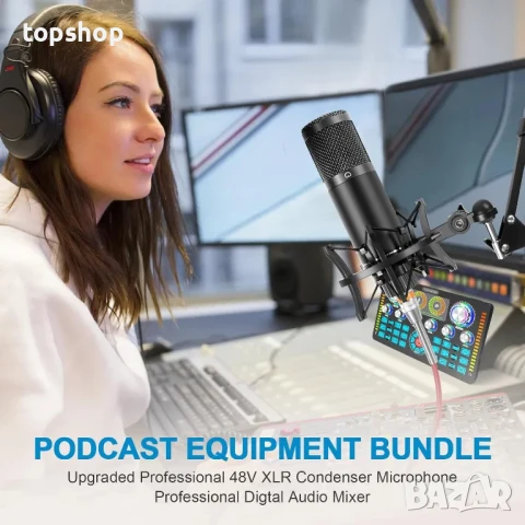 НОВ, ТЕСТВАН, пакет оборудване за подкаст Xisono, аудио интерфейс и XLR кондензаторен микрофон..., снимка 2 - Микрофони - 50555899