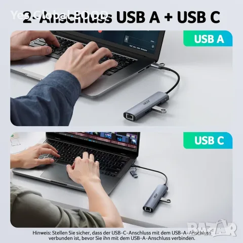 Acer USB-C/USB-A хъб с Gigabit Ethernet и 3 USB порта, снимка 4 - Мрежови адаптери - 55921854