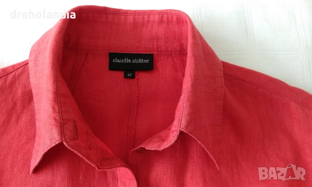 Червена ленена риза - М, снимка 3 - Ризи - 51500620