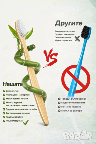 Бамбукови четки за зъби – комплект 10, еко и биоразградими, снимка 3 - Други стоки за дома - 53126396