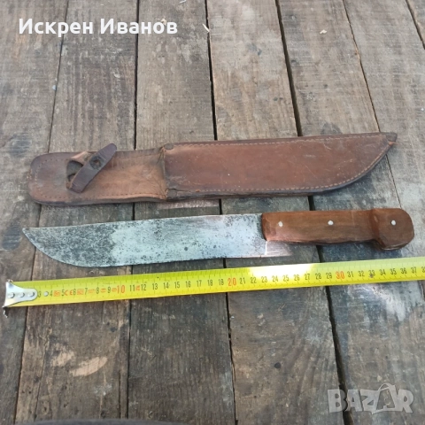 Стар кован нож с кожена кания, снимка 4 - Ножове - 55969231
