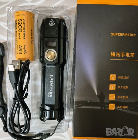 LED Фенер Superfire F15-T (2000lm) дисплей, Powerbank, снимка 7 - Екипировка - 53760302