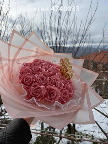 Вечен букет от сатенени рози на специална цена, снимка 2 - Изкуствени цветя - 53699063