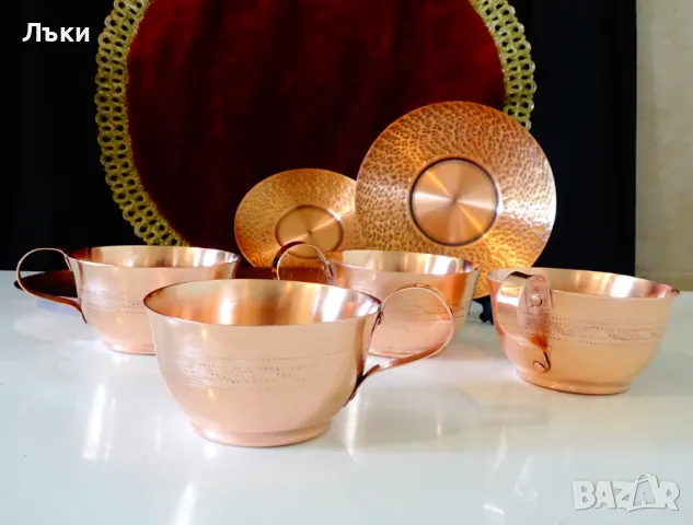 Медна чаша с чиния,чиста червена мед. , снимка 2 - Антикварни и старинни предмети - 50276439