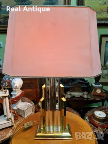 Уникална рядка антикварна немска дизайнерска настолна лампа от масивен месинг и кристал , снимка 3 - Настолни лампи - 48418130