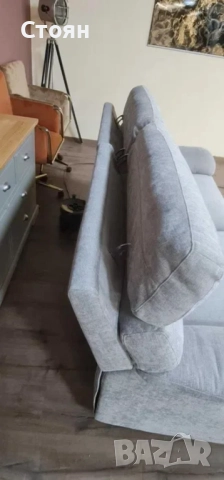 Сив диван от плат тройка с електрически релаксиращ механизъм, снимка 6 - Дивани и мека мебел - 52826141