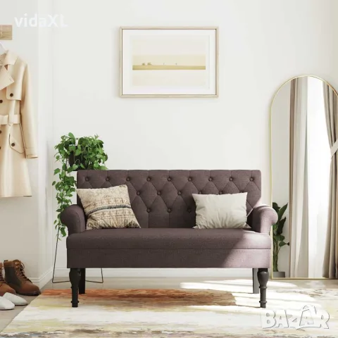 vidaXL Пейка с облегалка, тъмнокафява, 120x62x75,5 см, плат, снимка 2 - Дивани и мека мебел - 56147437