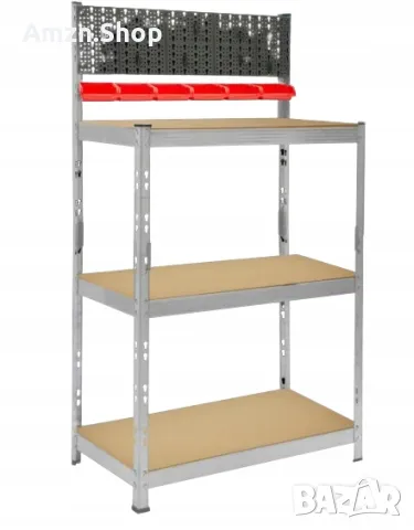 ИНСТРУМЕНТАЛНА МАСА С ПЛОТ И ДВА РАФТА 78х38х142СМ СТЕЛАЖ ЗА ГАРАЖ