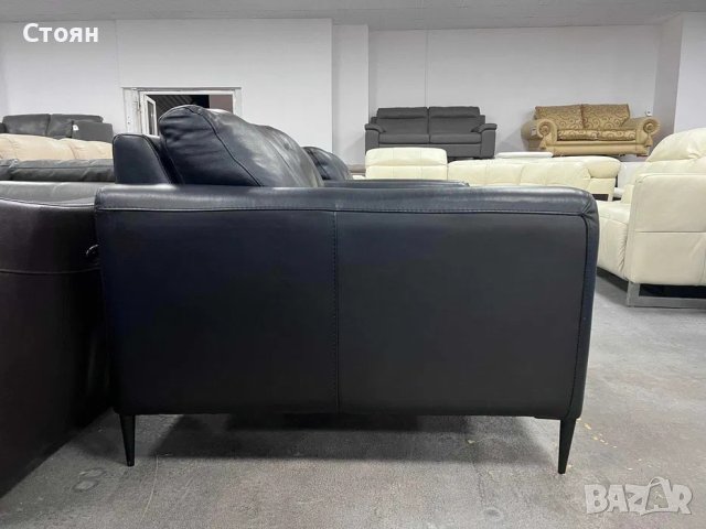 Черен кожен комплект двойка и фотьойл, снимка 7 - Дивани и мека мебел - 41375434