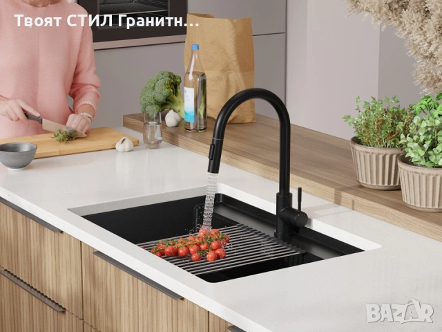 Черна кухненска мивка за вграждане под плот Берген 80 Low 760x530 мм -20%, снимка 3 - Мивки - 53070196