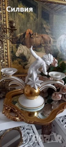 Рядък Арт Деко порцеланов свещник , снимка 5 - Антикварни и старинни предмети - 52959222