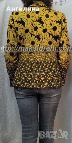 Елегантно дамско сако с подплата черно с жълти слънчогледи., снимка 3 - Сака - 42688744