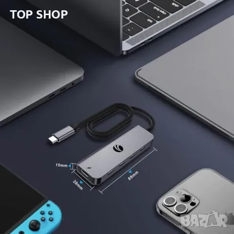 Нов хъб Ултра бърз USB C Мултипорт Адаптер за MacBook и лаптопи Сплитер, снимка 3 - Друга електроника - 49451199