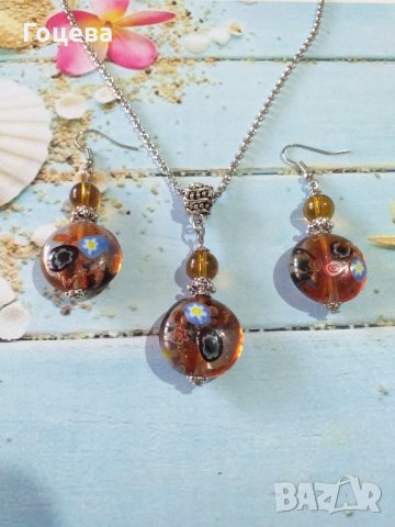 Новият ни Бохо комплект бижута с ръчно изработени стъклени Мурано мъниста в топло кафяво 