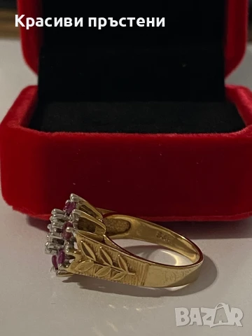 Златен пръстен с рубини и диаманти/брилянти, снимка 5 - Пръстени - 50925910