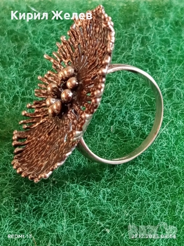 Дизайнерски сребърен пръстен стилизирано цвете Арт бижу майсторска изработка 10678, снимка 2 - Пръстени - 52909322