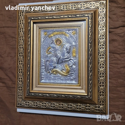 сребърна икона свети Георги , снимка 2 - Подаръци за кръщене - 53682299