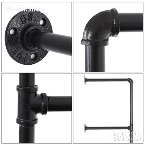 Индустриален стенен рафт от железни тръби отворена лавица за книги библиотека ретро рафтове , снимка 5 - Етажерки - 47708963