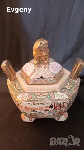 Японска антична керамична ваза , снимка 7 - Вази - 48808205