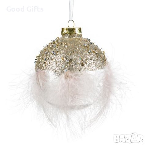 6 броя Прозрачна Топка за украшение за коледна елха, Пера с кристали, Златиста