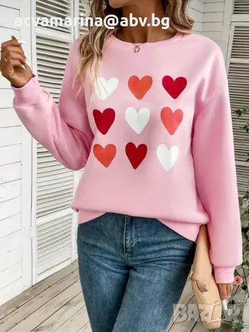 Нова ватирана блуза с принт сърце, снимка 3 - Блузи с дълъг ръкав и пуловери - 48359219