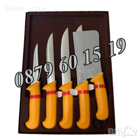 Комплект от професионални месарски ножове и сатър 5 части + подарък брус за заточване, снимка 3 - Други - 51854836