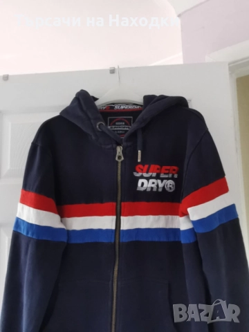 Мъжки суичър Superdry Тъмно синьо Navy Hooded Zip Up Jacket Size XL , снимка 2 - Суичъри - 52188623