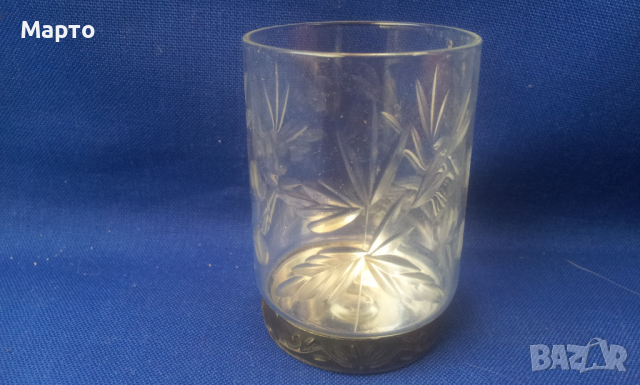 Руски ракиени кристални чашки с метално дъно, ръчна гравюра, снимка 9 - Чаши - 36167173