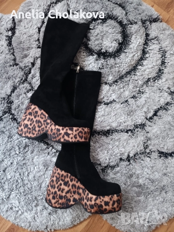 уникални велурени ботуши, снимка 2 - Дамски ботуши - 52583377