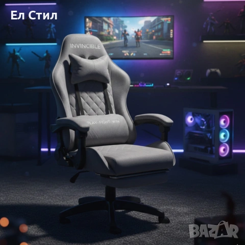 Геймърски стол с регулируема височина, лумбална възглавница и метална основа, снимка 3 - Столове - 53567315