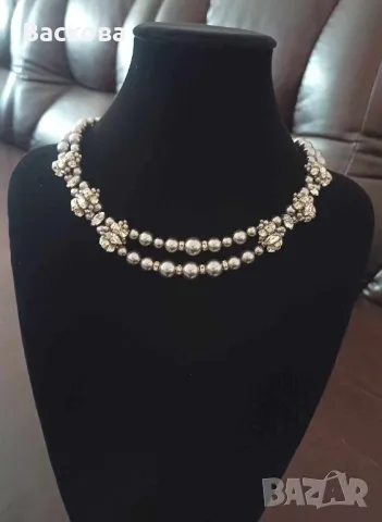Ръчно изработено двуредно колие от сиви перли Сваровски