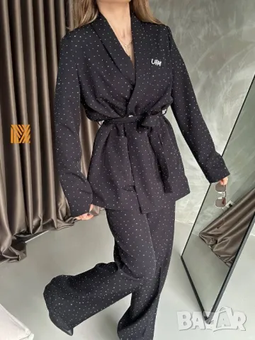 дамски комплект сако и панталон с камъни miu miu 