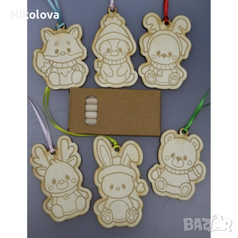 Сет от 6 коледни фигурки за оцветяване с цветни моливи – творчески комплект, снимка 8 - Други - 52276454