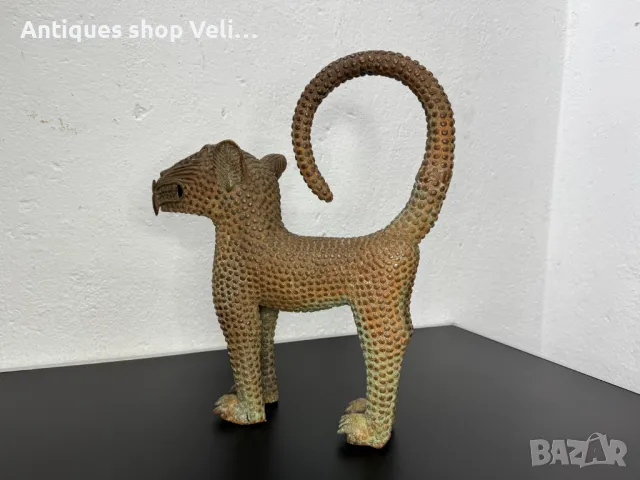 Африканско изкуство Бронзов леопард-Бенин №6644 , снимка 4 - Антикварни и старинни предмети - 49621292