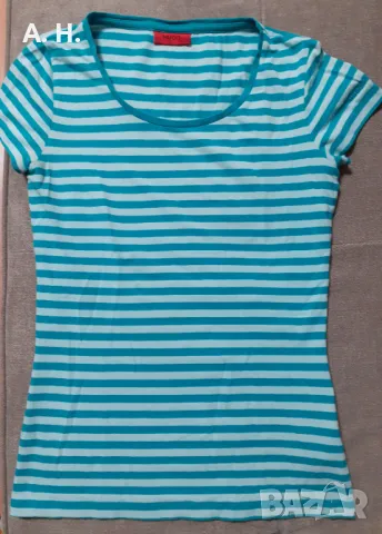 Памучна зелена тениска на райета Hugo Boss