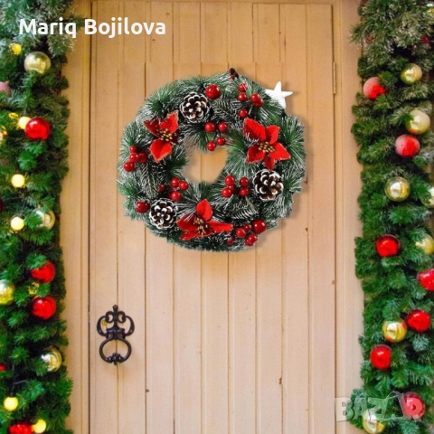 Голям коледен венец за декорация, 40 см., снимка 1
