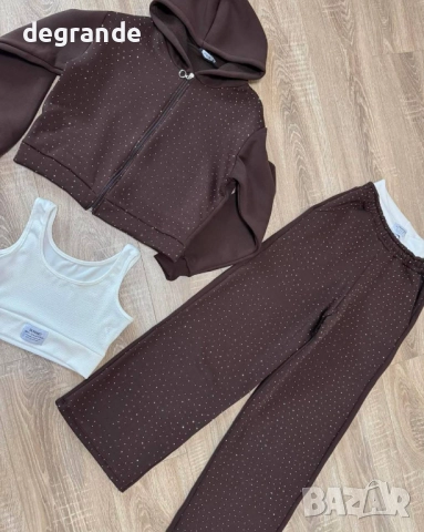 Дамски спортен сет 3 части с блестящи камъчета