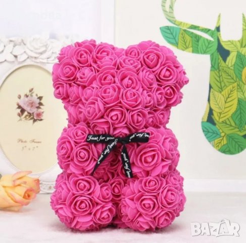 Мече от рози 25 см.-червено,розово,шампанско,цикламено,лилаво,светло синьо,бордо, снимка 5 - Декорация за дома - 35695448