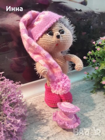 Плетена играчка ”Сънлив Таралеж”, Плетени, ръчно изработени, прекрасен подарък, снимка 9 - Плюшени играчки - 42625108