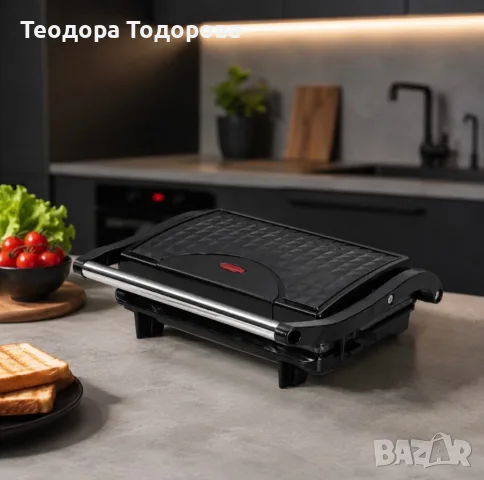 Мултифункционален грил тостер 1000W - терморегулатор и отваряне на 180°