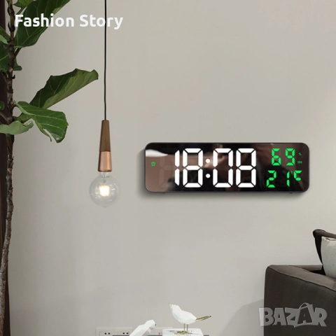 Електронен LED часовник-огледало с будилник и термометър, снимка 2 - Стенни часовници - 51848155