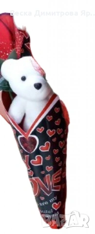 Романтичен букет с плюшено мече и роза, снимка 7 - Романтични подаръци - 53087706