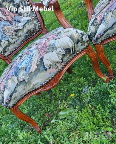 Френски кресла с гобленова дамаска , снимка 6 - Дивани и мека мебел - 52787548